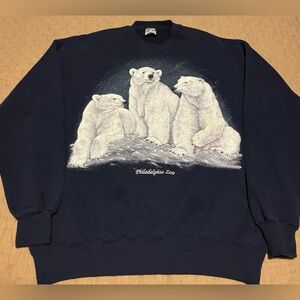 Vintage Nature Polar Bears Philadelphia Zoo Blue Crewneck Sweatshirt Size XL